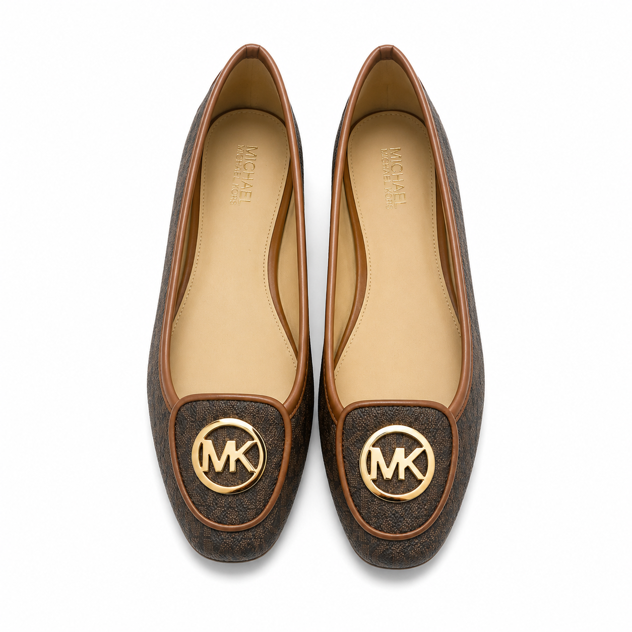 Michael Kors Lillie loafers with logo in brown with gold details.