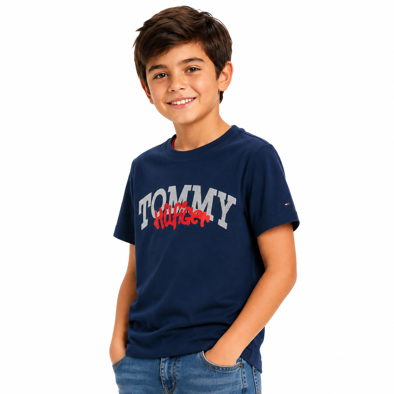 Tommy Hilfiger-Camiseta Con Logo Estilo Grafiti Niño Azul Tommy Hilfiger