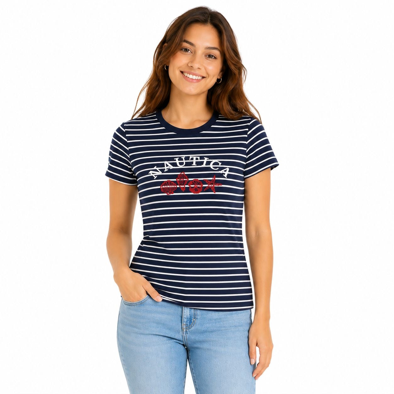 Náutica Striped Shell Glitter Graphic T-Shirt