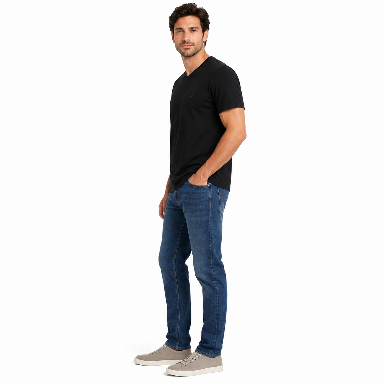 NAUTICA-Men's classic black Nautica t-shirt, designed with V-neck