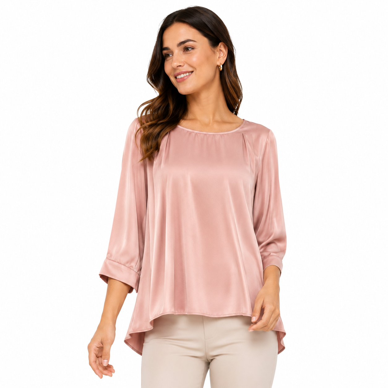 Express Pink satin blouse with three-quarter sleeves and round neck Women’s