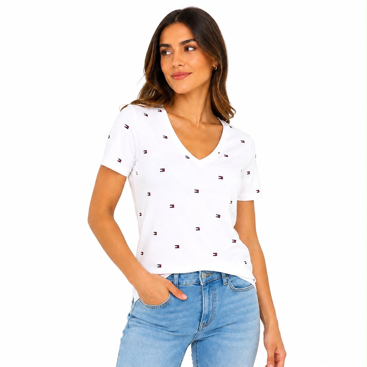 Tommy Hilfiger-Allover Flag V-Neck Favorite T-Shirt