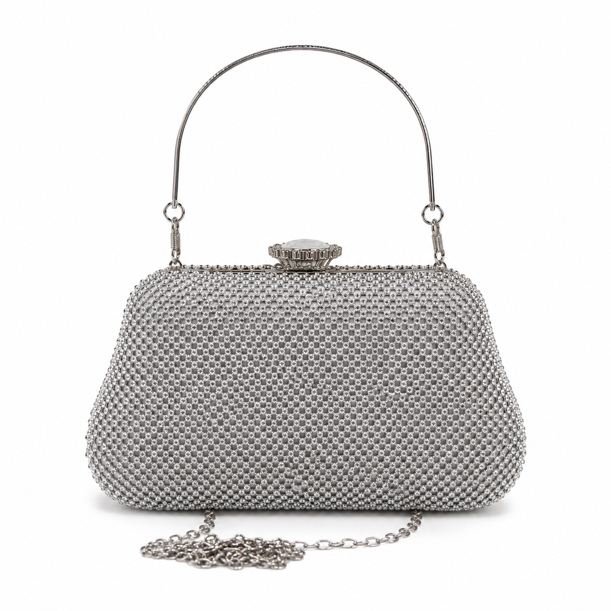 Rhinestones Women Evening Bags Silver Color Pearl Diamonds Party Day Clutch