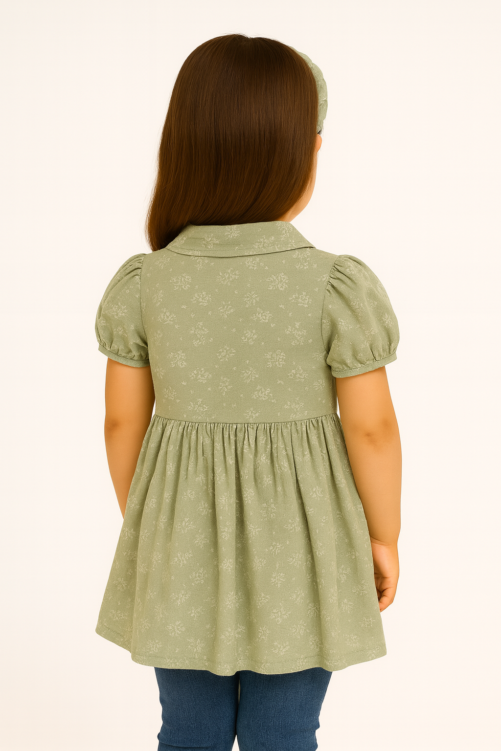 Tahari green dress with puffy sleeves
