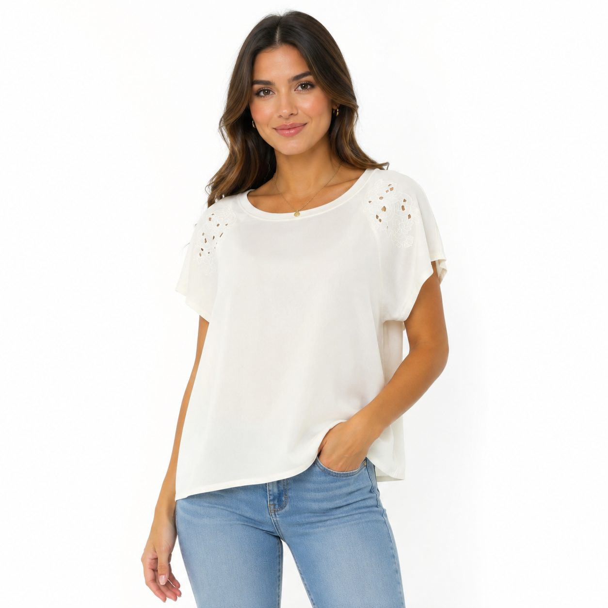 CABLE& GAUGE-White or bone blouse