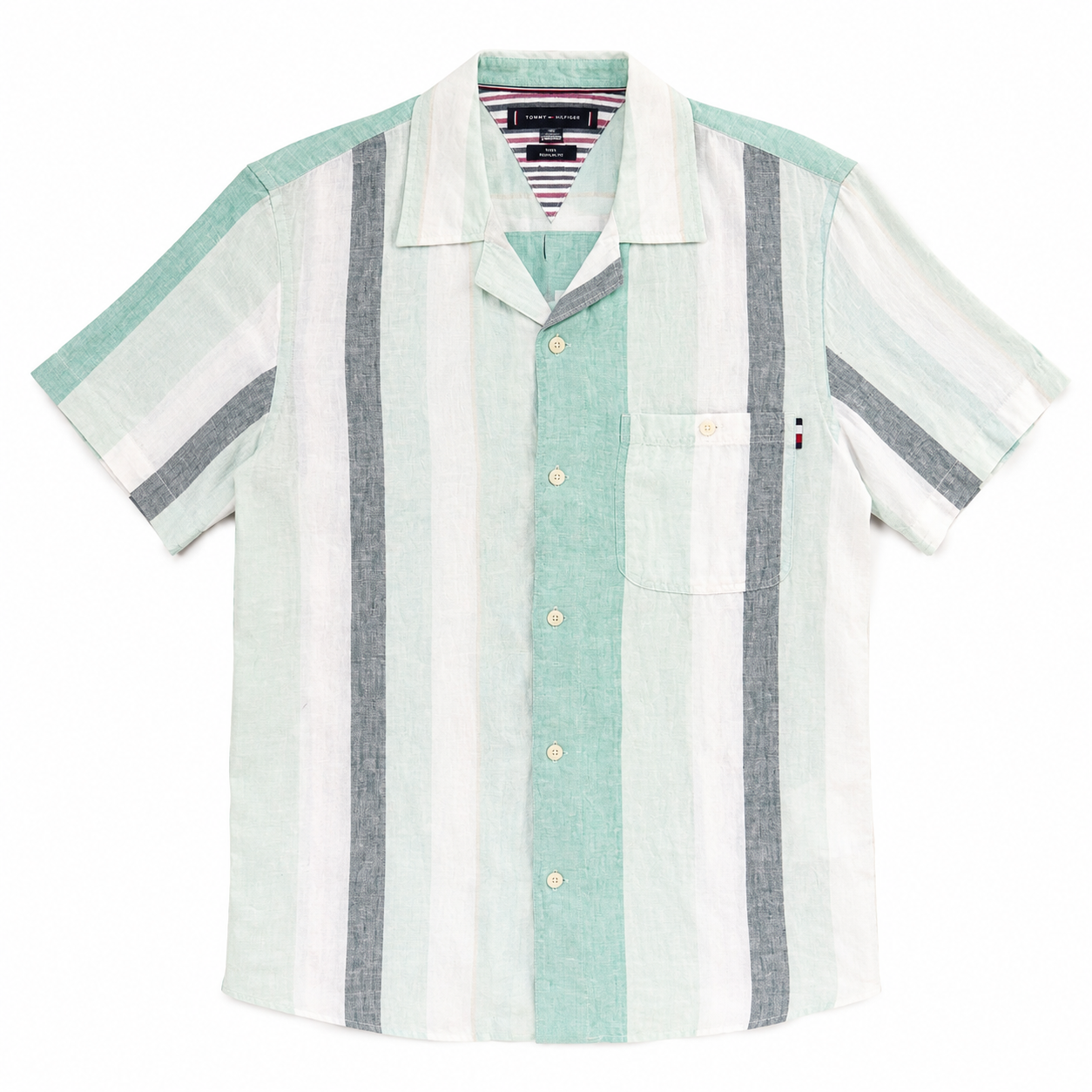 Tommy Hilfiger icon logo linen bold stripe short sleeve shirt