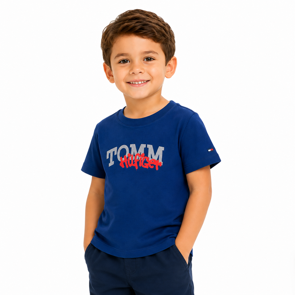 Tommy Hilfiger-Camiseta Con Logo Estilo Grafiti Niño Azul Tommy Hilfiger