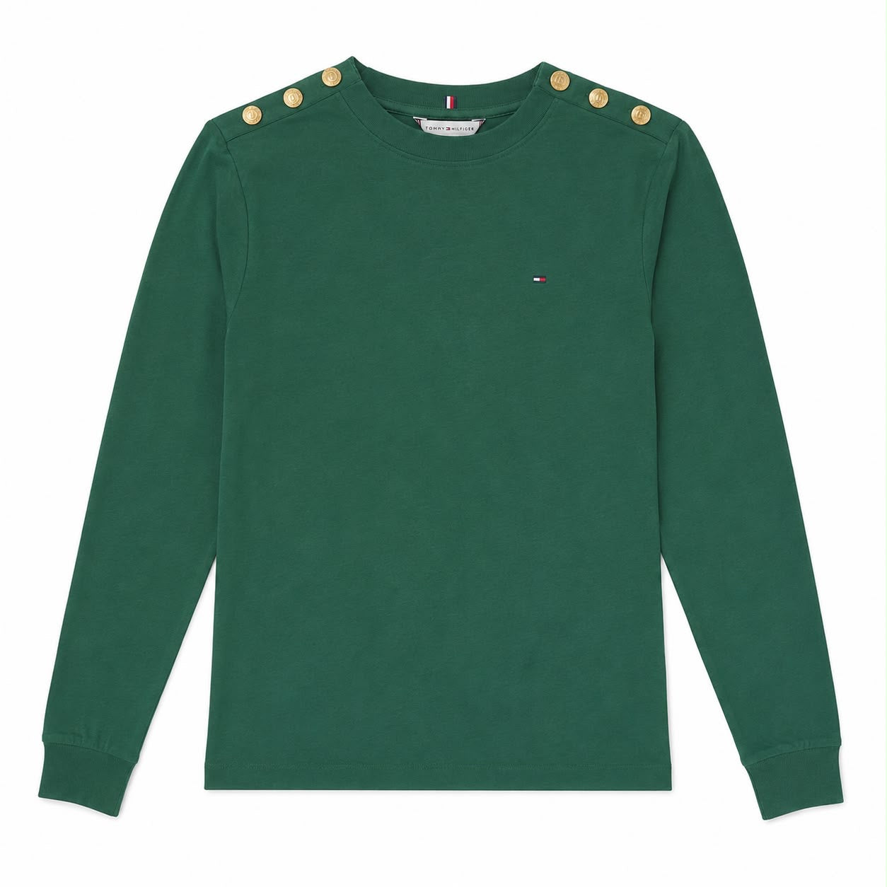 TOMMY HILFIGER-Gold-Button Crewneck T-Shirt
