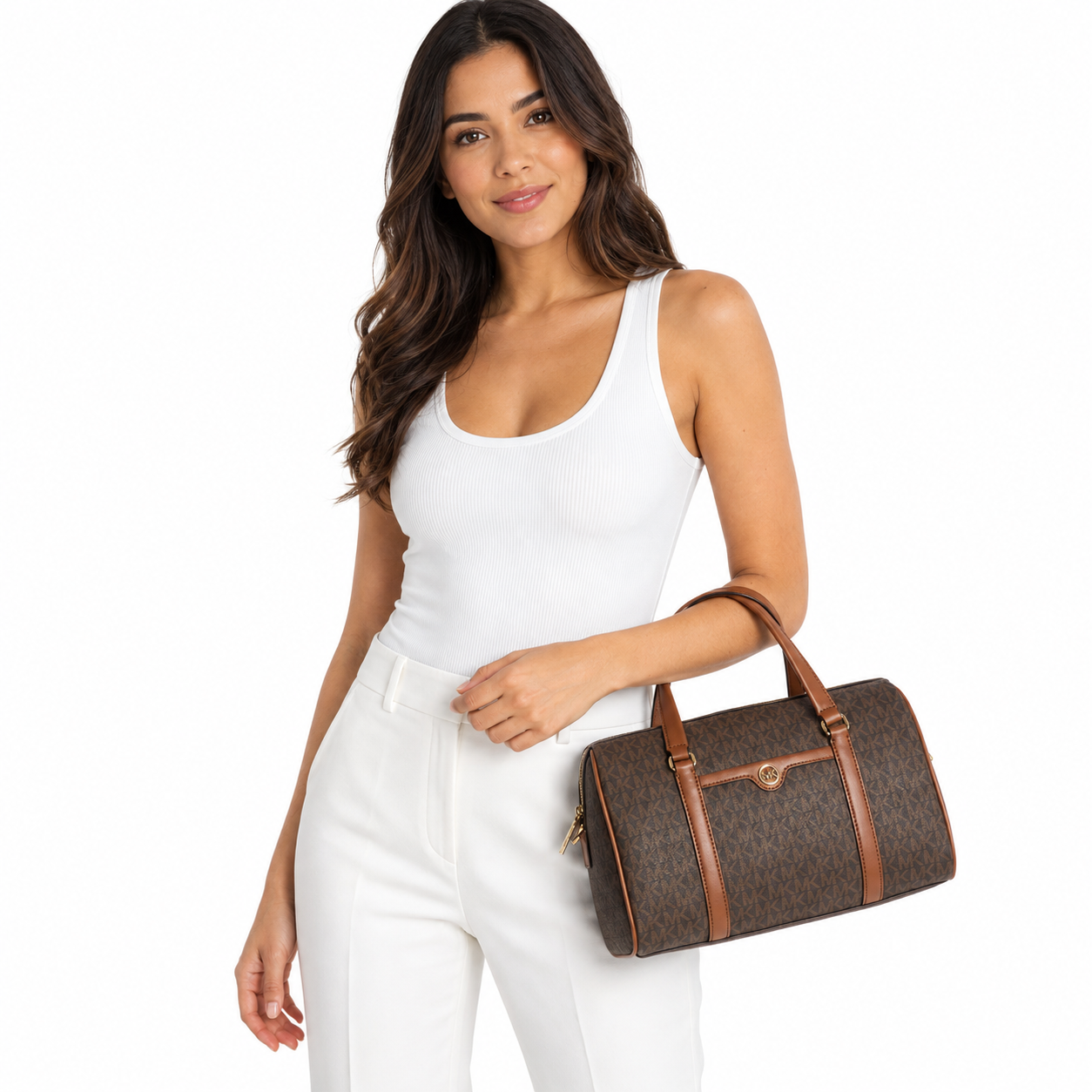 Michael Kors Jet Set Travel Medium Signature Logo Duffel Crossbody Bag