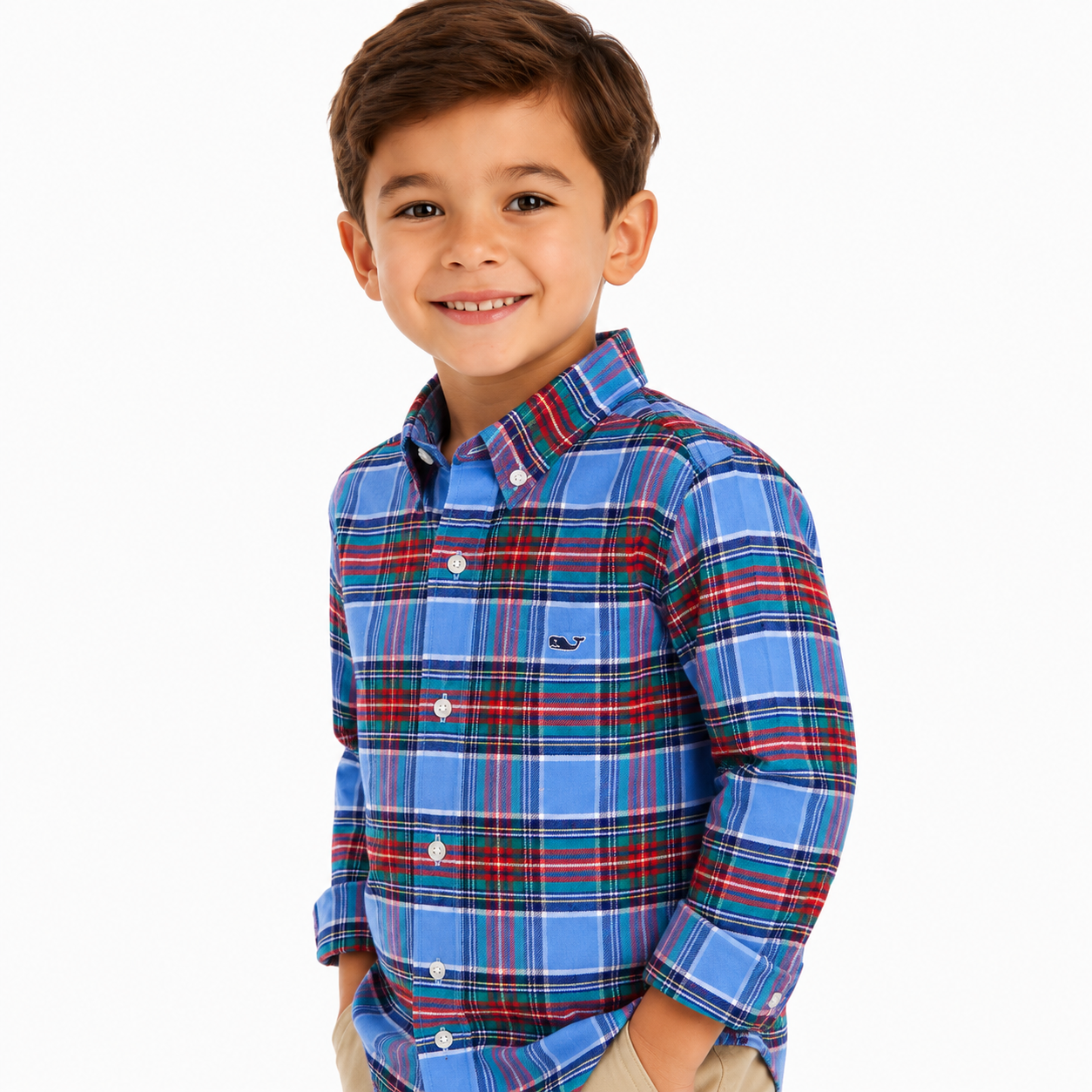 Vineyard Vines brand checkered button shirt.