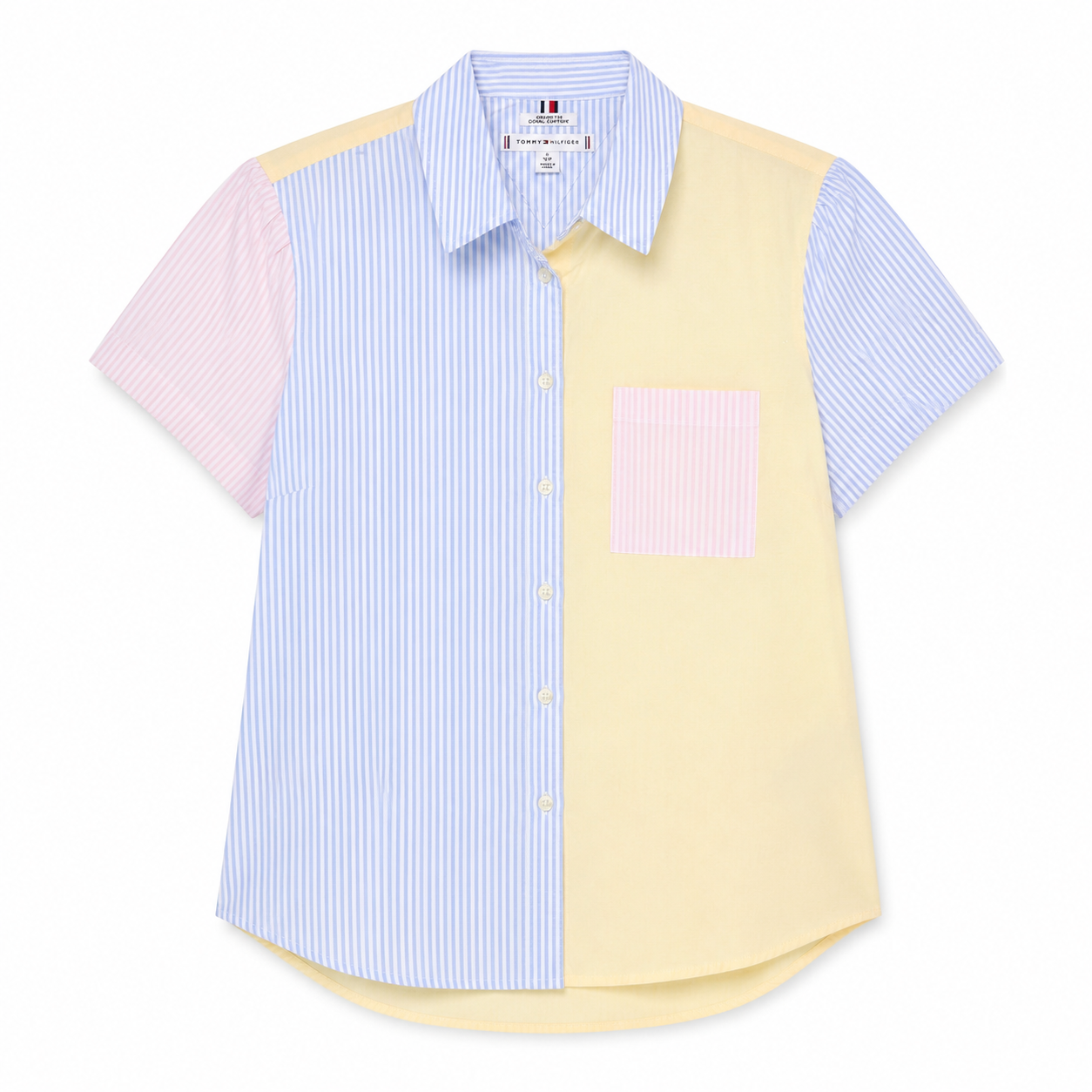 Tommy Hilfiger blouse with a classic cut with a striped design and color blocks.