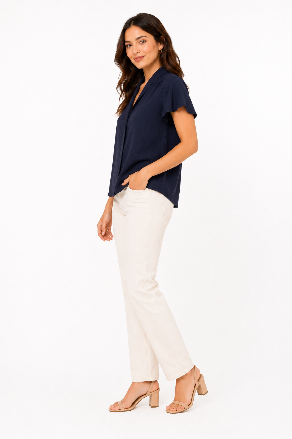 CALVIN KLEIN-Short-sleeved blouse in navy blue from the Calvin Klein brand
