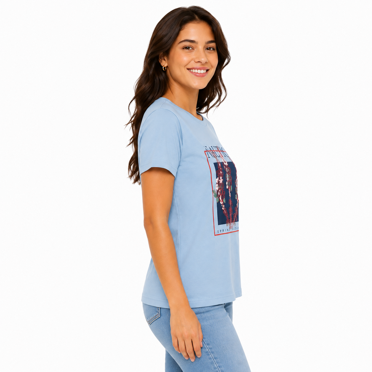 Nautica round neck t-shirt in light blue with a graphic print