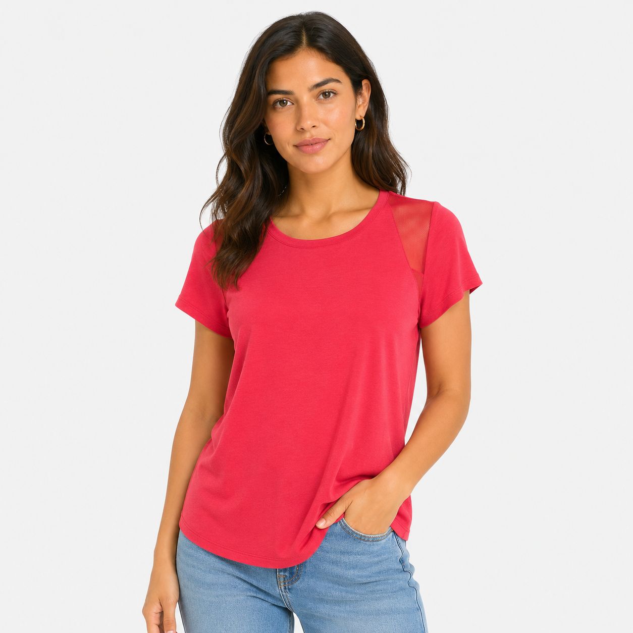 International Concepts Polished Coral Studded High-Low T-Shirt