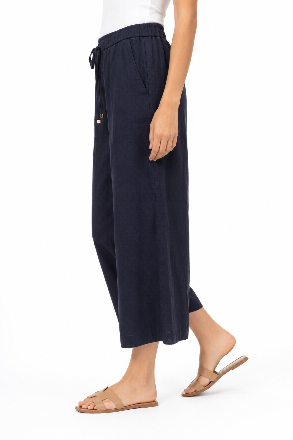 MICHAEL KORS-Casual wide leg pants and cropped cut (capri style) in navy blue