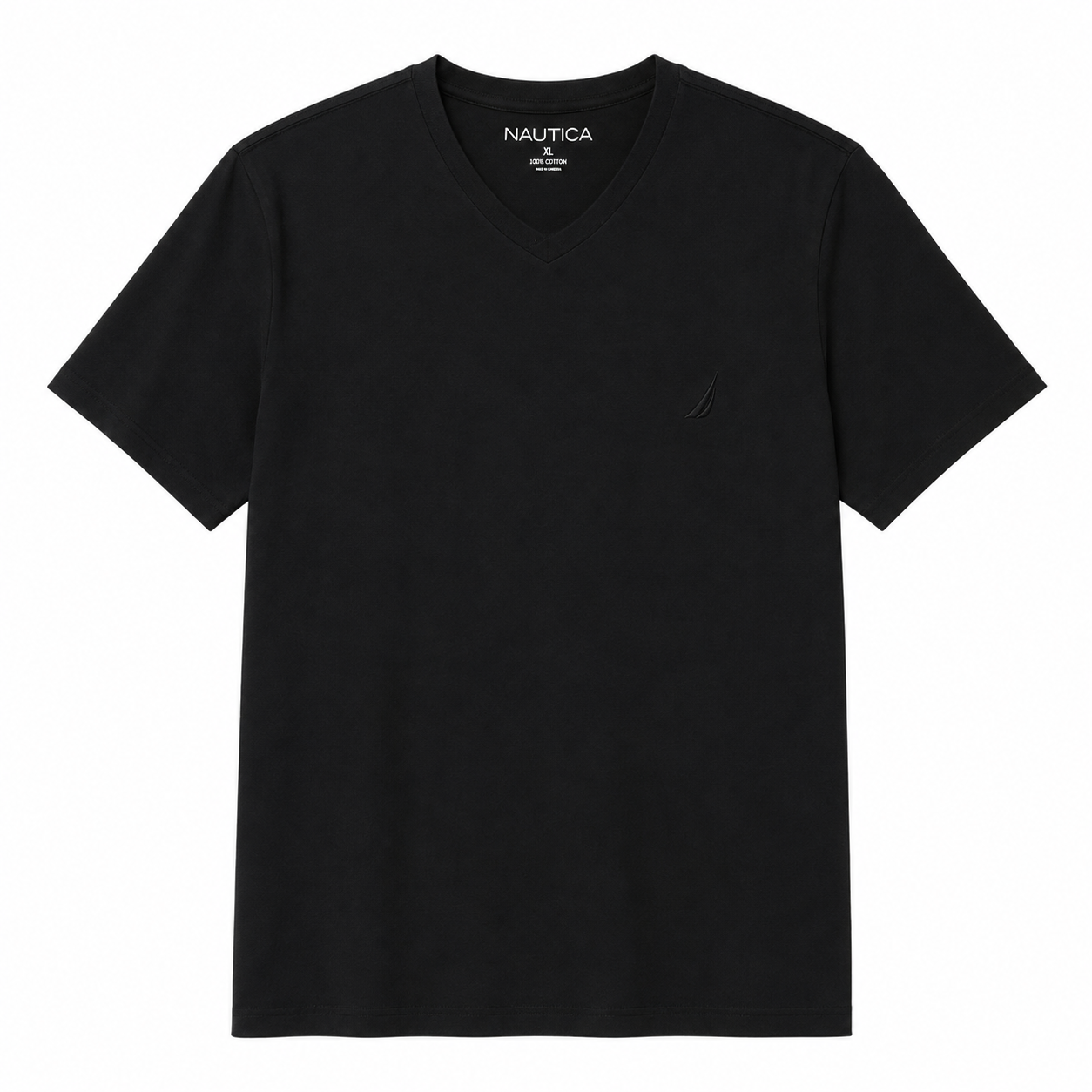 NAUTICA-Men's classic black Nautica t-shirt, designed with V-neck