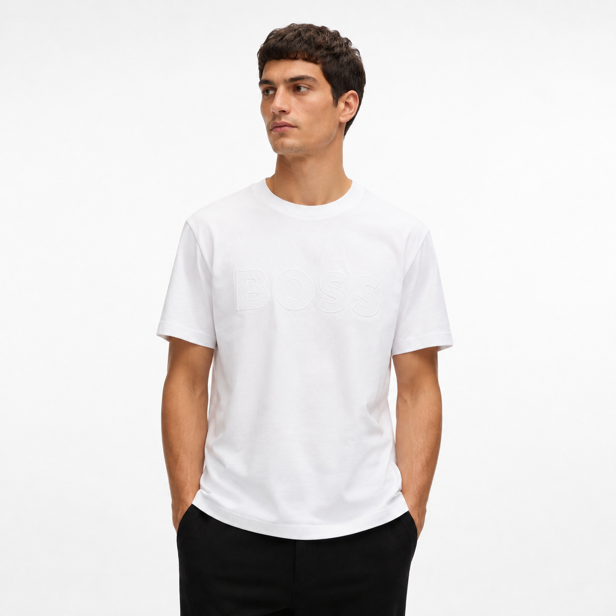 HUGO BOSS-White t-shirt of the brand BOSS with classic cut
