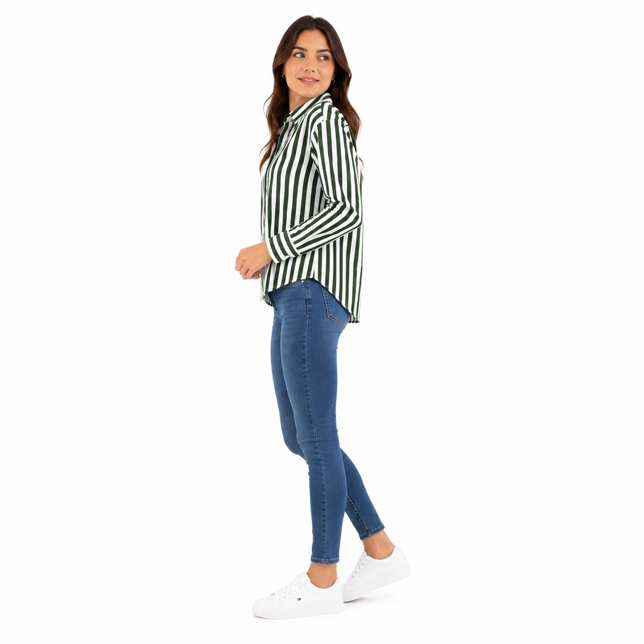 Zac & Rachel green and white striped shirt