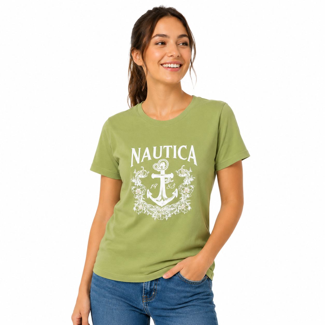 Nautica Floral Anchor Beaded Graphic T-Shirt