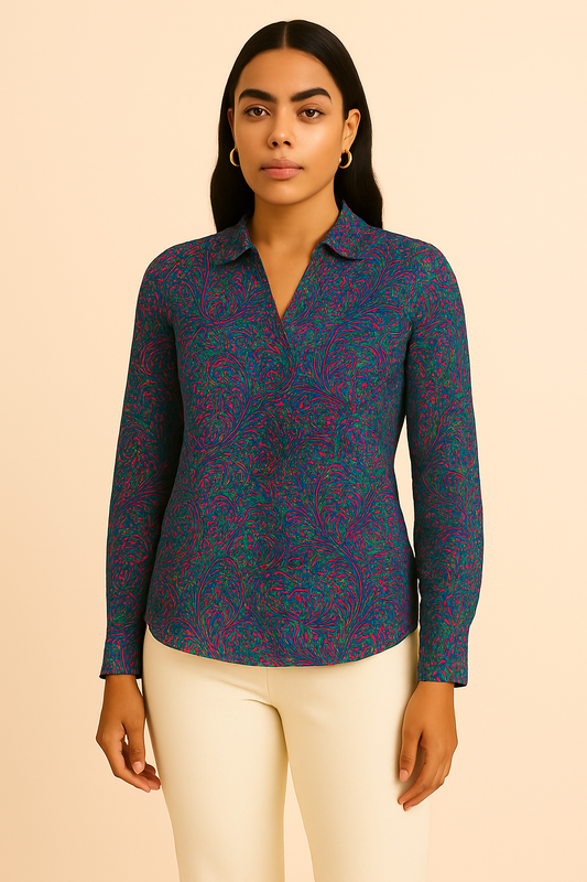 Rafaella Paisley Print Shine Satin Blouse