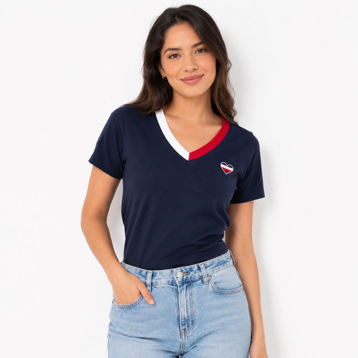 Tommy Hilfiger Women's Short Sleeve Split Flag V-Neck Tee