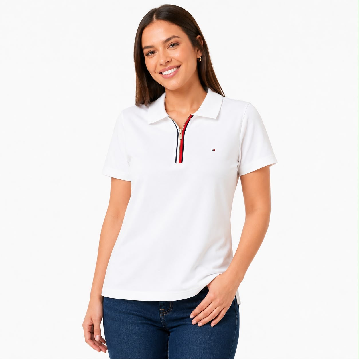 Tommy Hilfiger Women's Cotton Zip-Front Short-Sleeve Polo Shirt