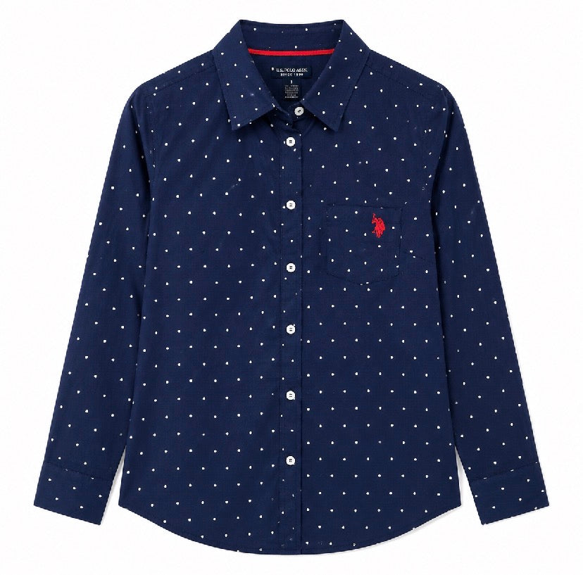 U.S Polo Assn Dot Print Long Sleeve Poplin Shirt
