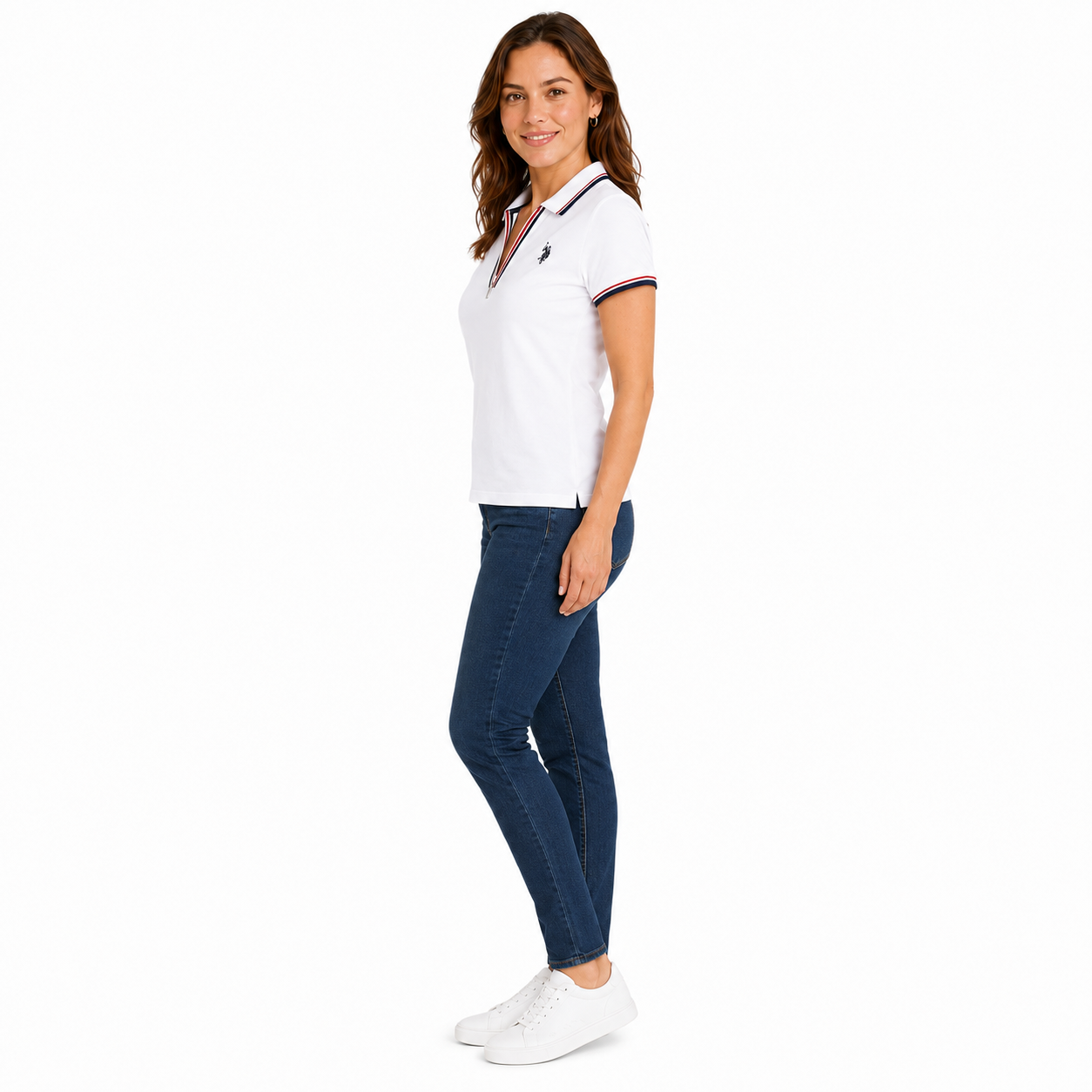 U.S. POLO ASSN-White short-sleeved polo shirt for women