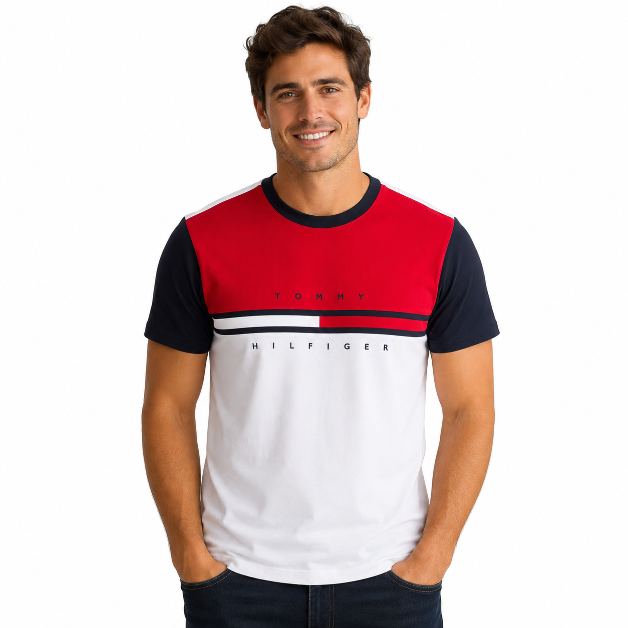Tommy Hilfiger-Colorblock Flag Stripe Logo T-Shirt