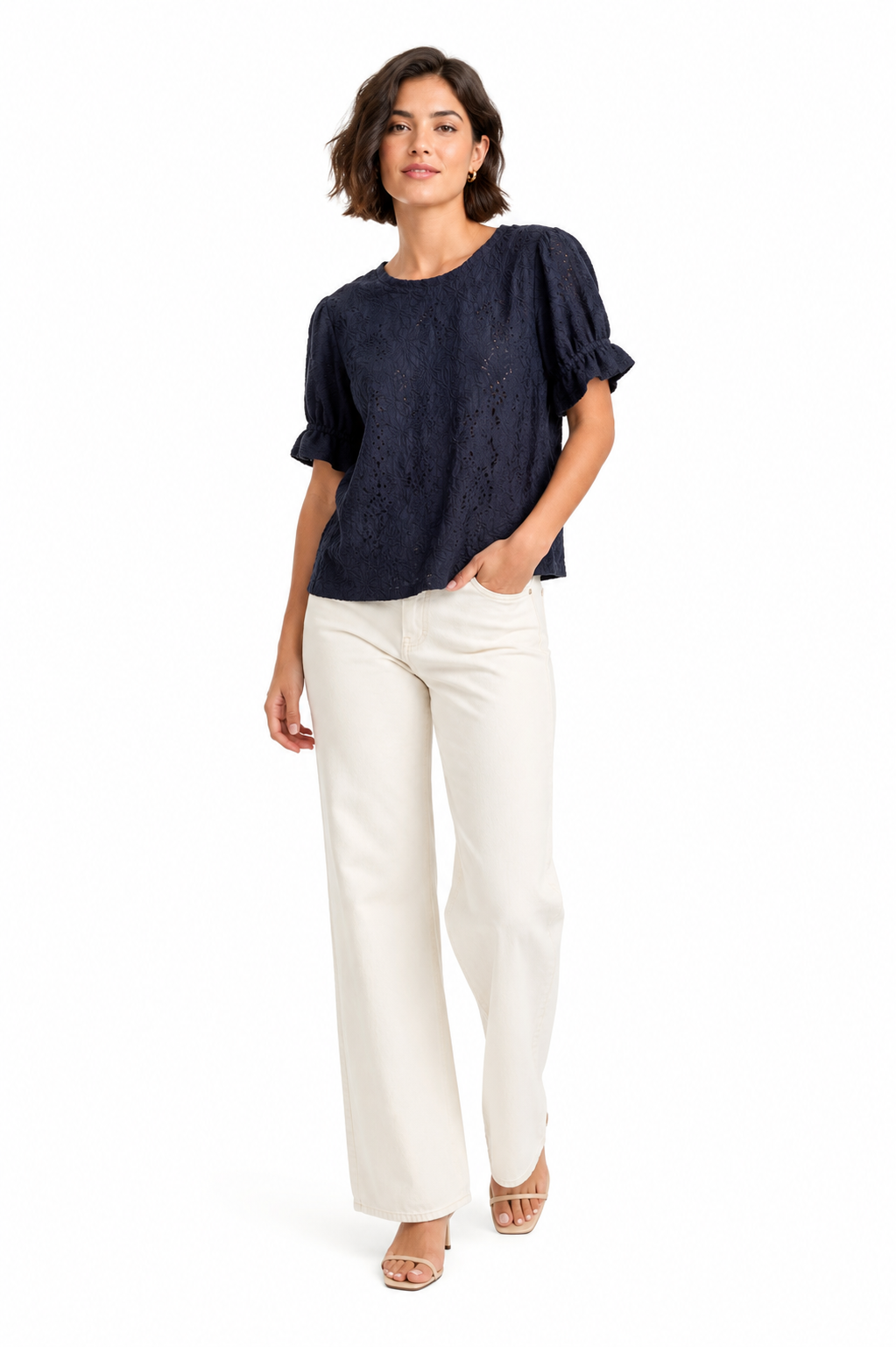 Michael Kors in navy blue, made of a lightweight fabric with openwork lace texture