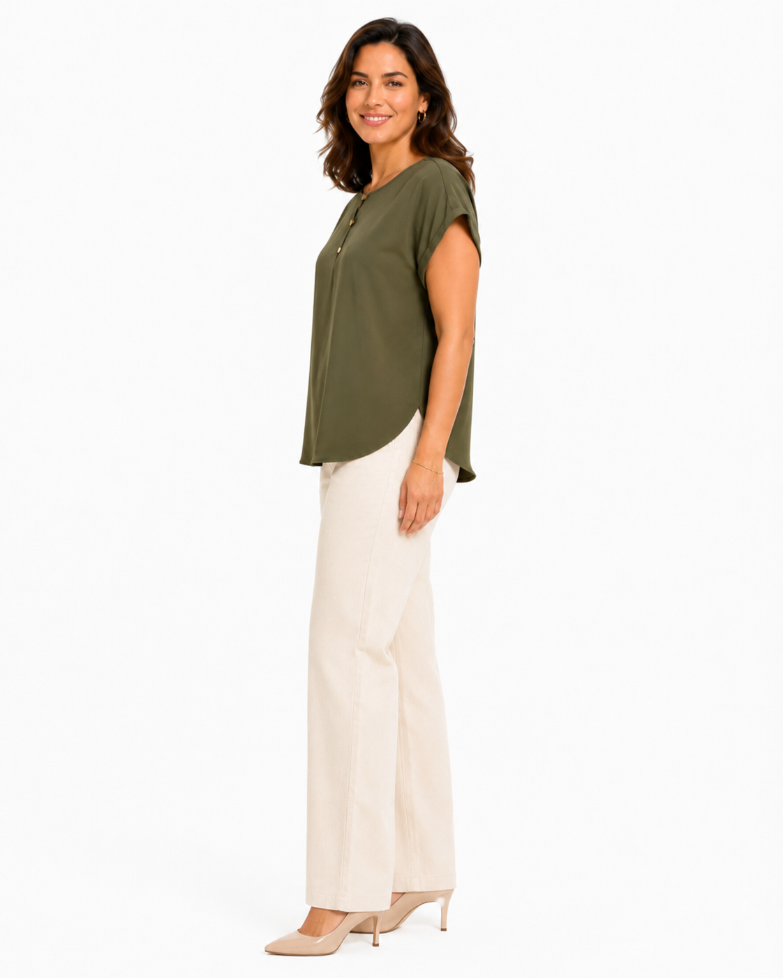 ANNE KLEIN-Short-sleeved blouse in olive green from the Anne Klein brand