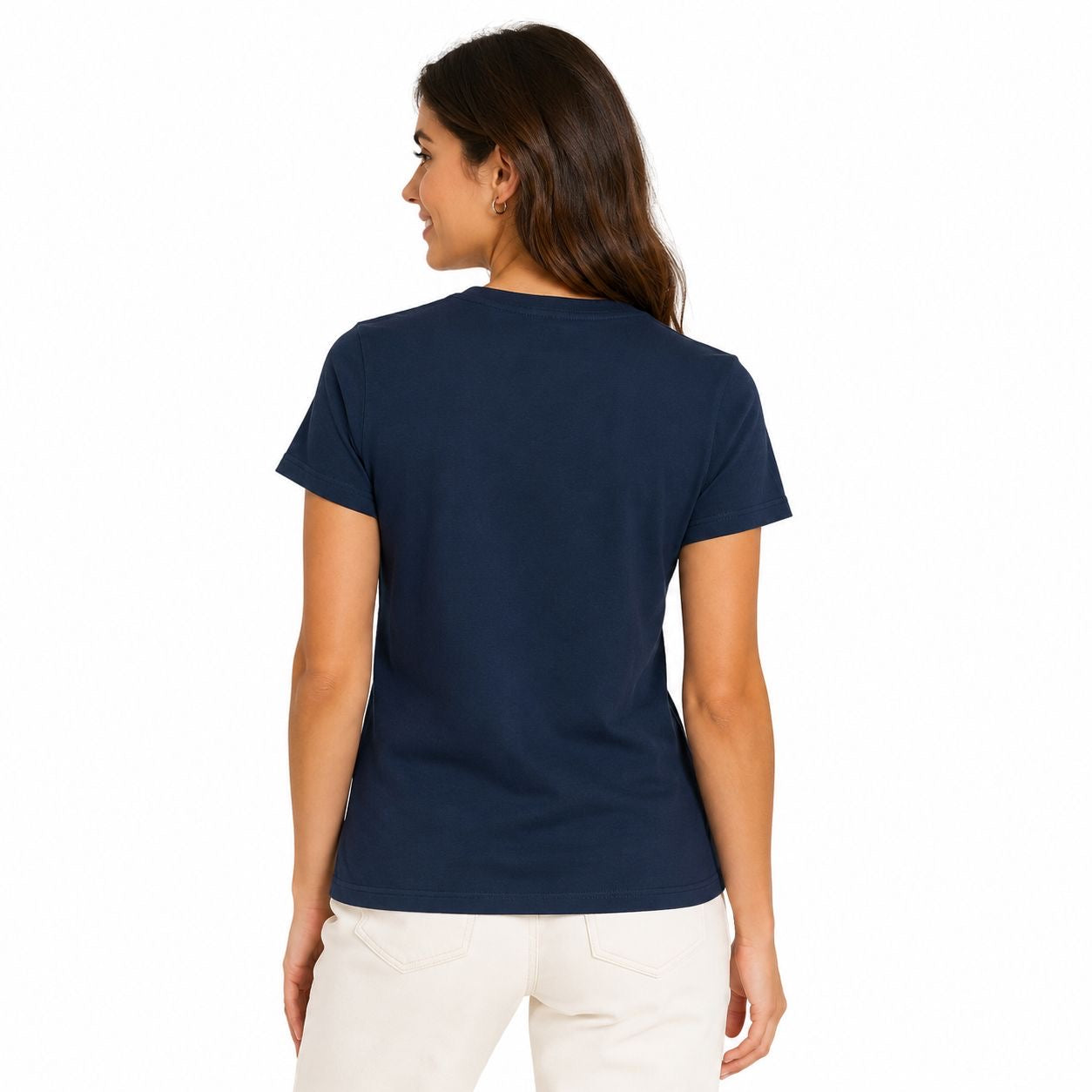 Náutica Navy Blue Metallic Print Women's Round Neck Stainably Crafted