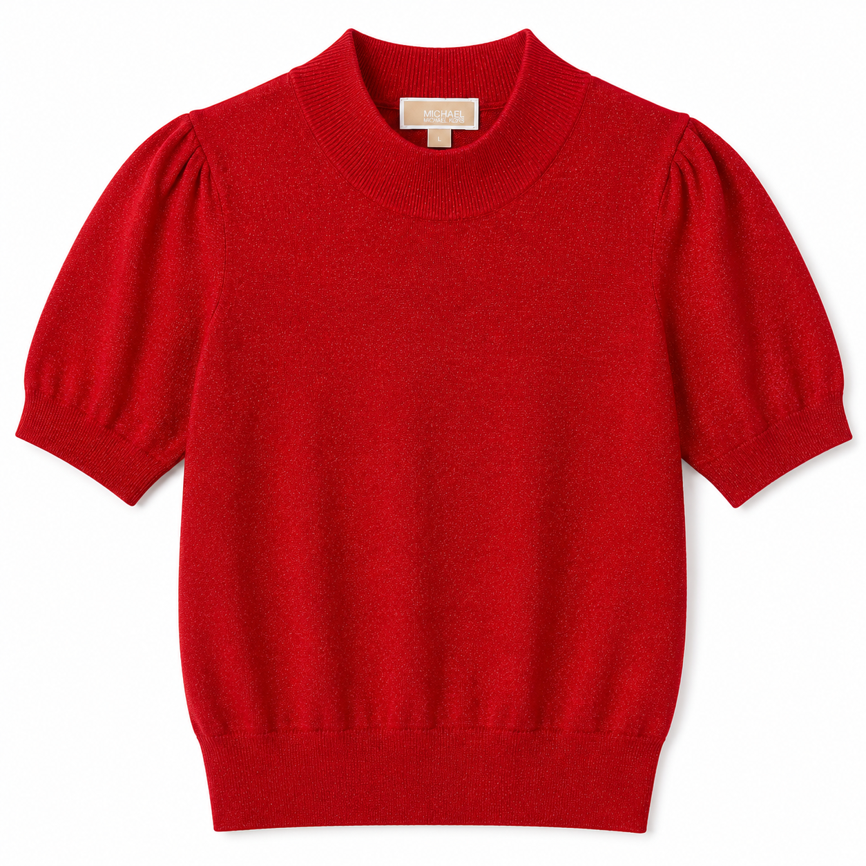 Michael Kors red knitted sweater with glitter and puffy short sleeves