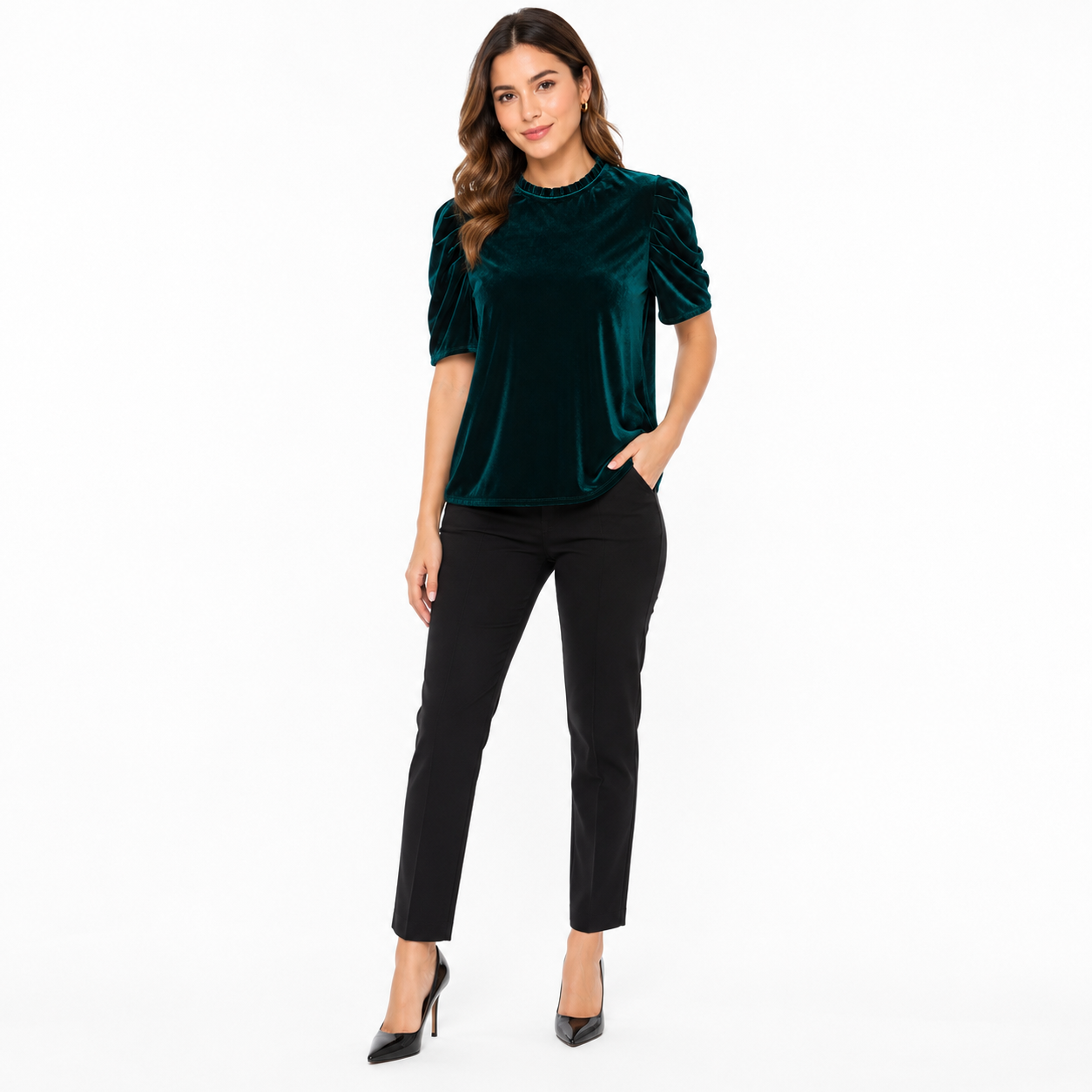 CECE-Green velvet blouse from the CeCe brand