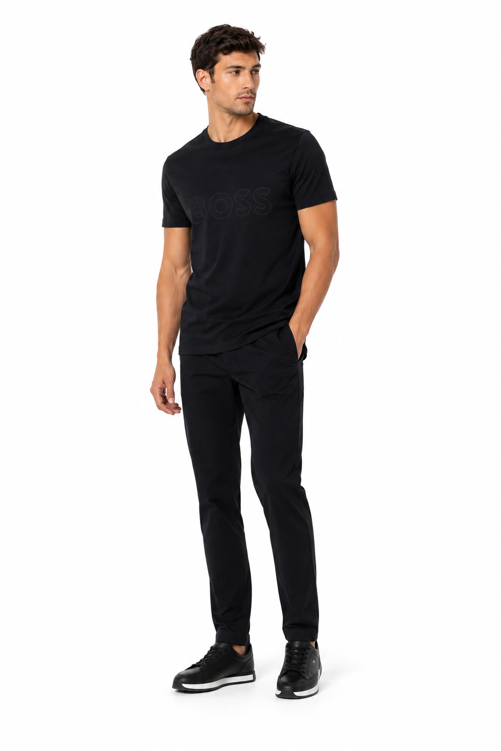 HUGO BOSS-TONAL-LOGO T-SHIRT IN STRETCH COTTON