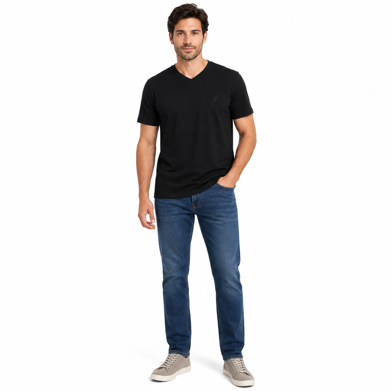 NAUTICA-Men's classic black Nautica t-shirt, designed with V-neck