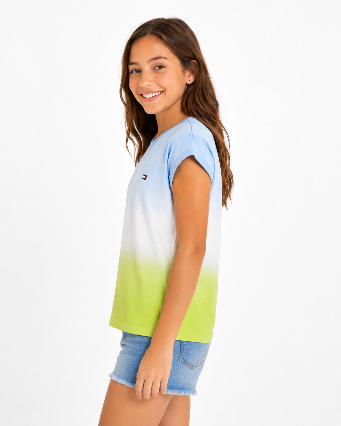 Tommy Hilfiger Kids Girl Round Neck Short Sleeve Ombre Top