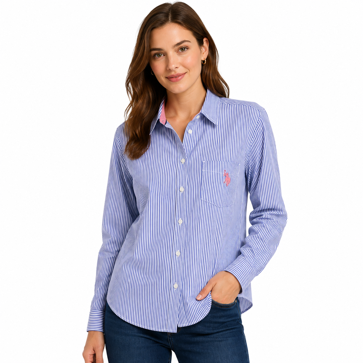 U.S. Polo Assn striped long-sleeved poplin shirt