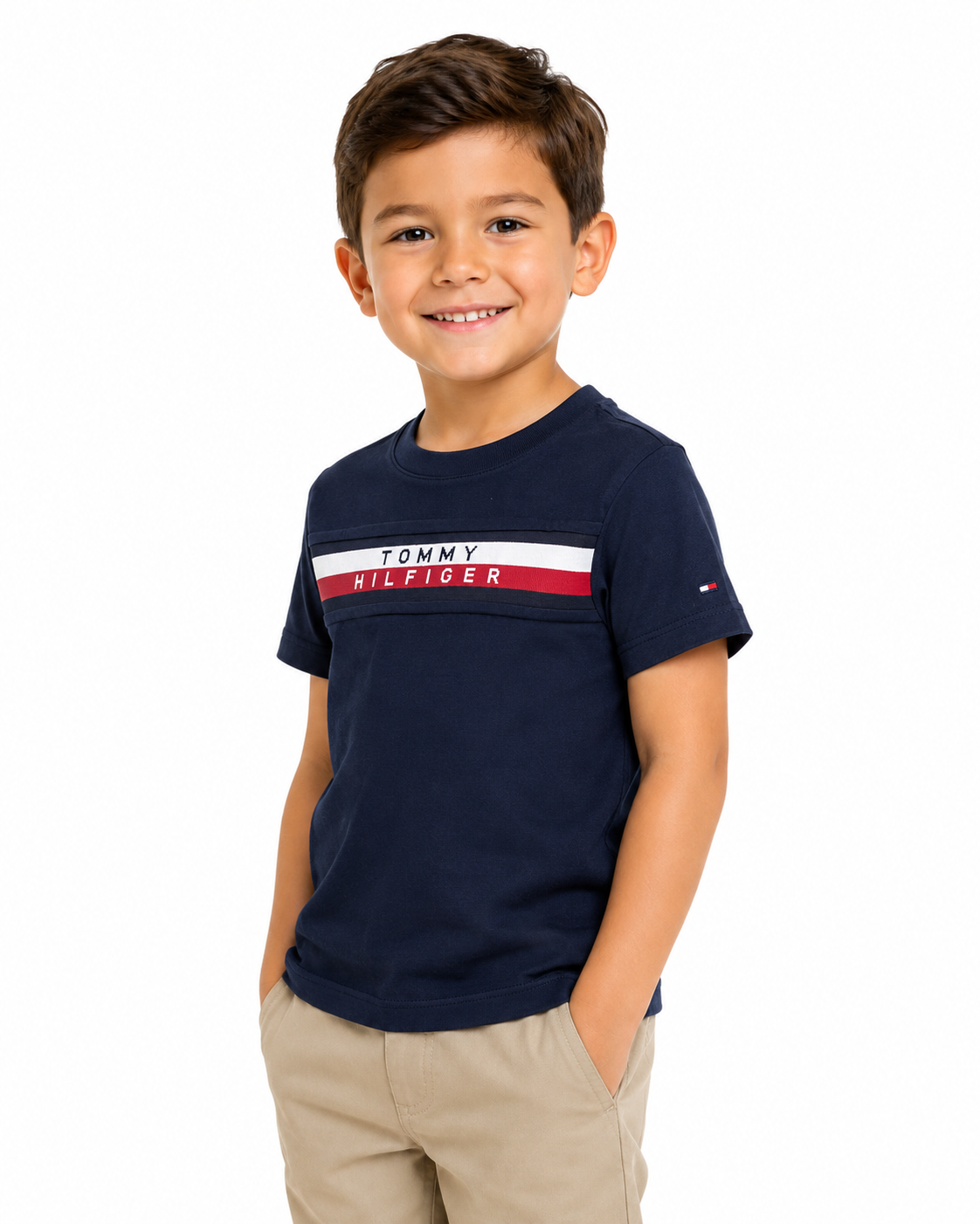 Tommy Hilfiger Kids' Ribbed Stripe Logo T-Shirt