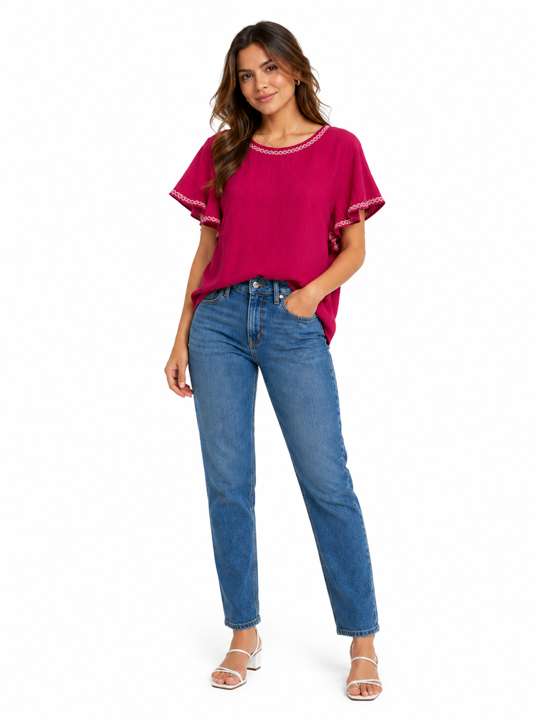 MAX STUDIO-Intense fuchsia or dandy red casual blouse