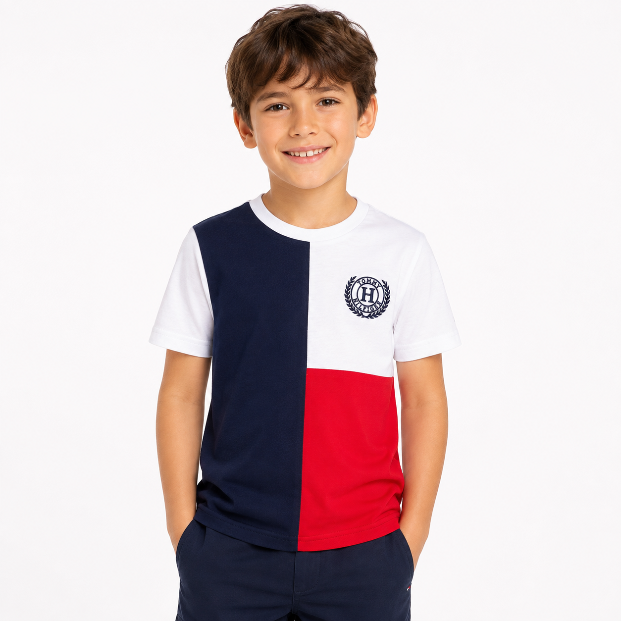 TOMMY HILFIGER-Big Boys Laurel Emblem Short Sleeve T-Shirt