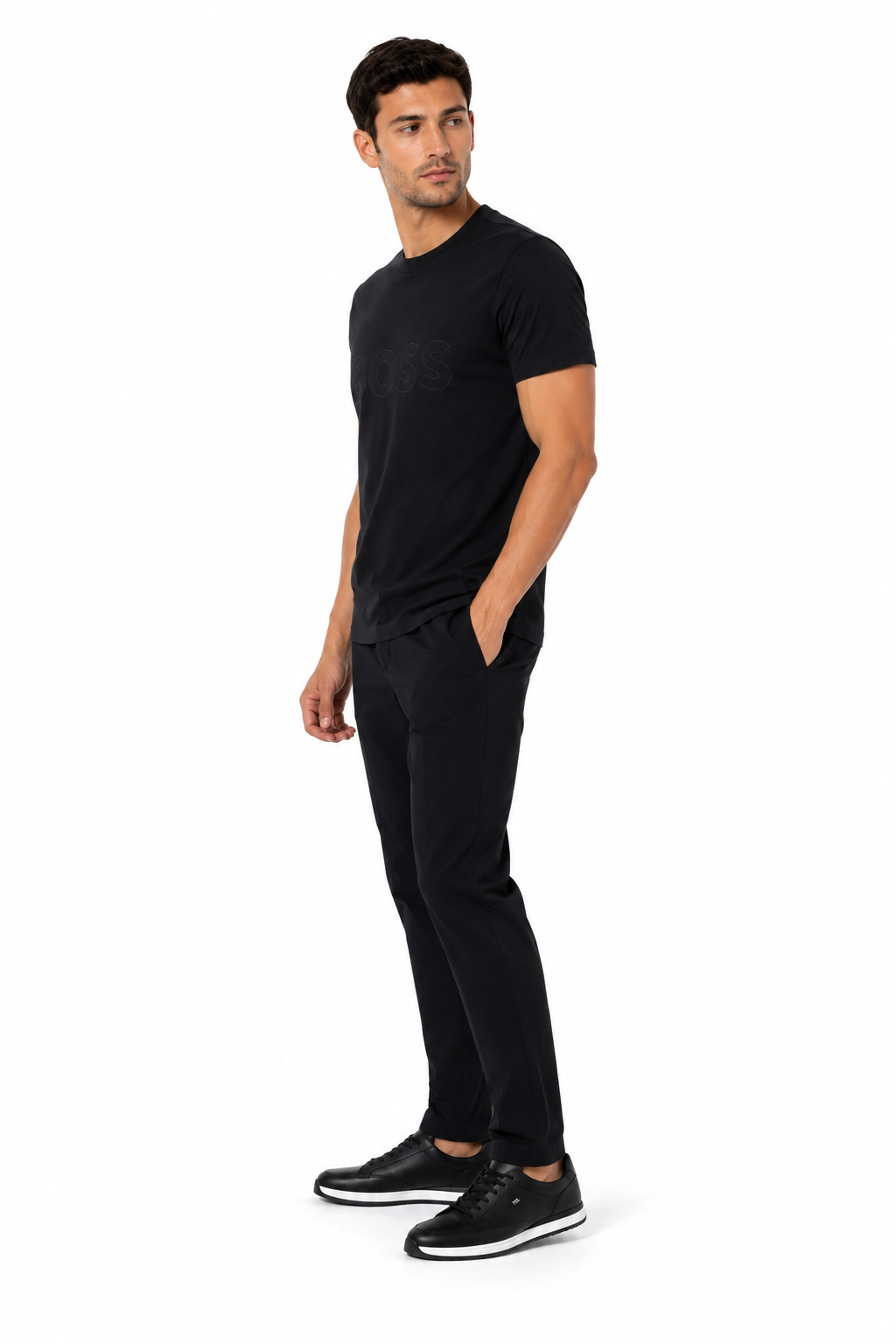 HUGO BOSS-TONAL-LOGO T-SHIRT IN STRETCH COTTON