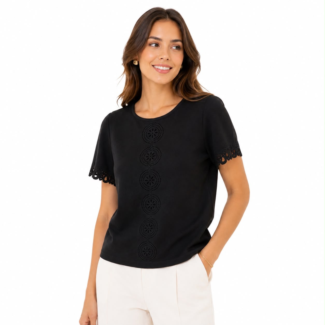 Moa Moa Laser Cut Eyelet Blouse