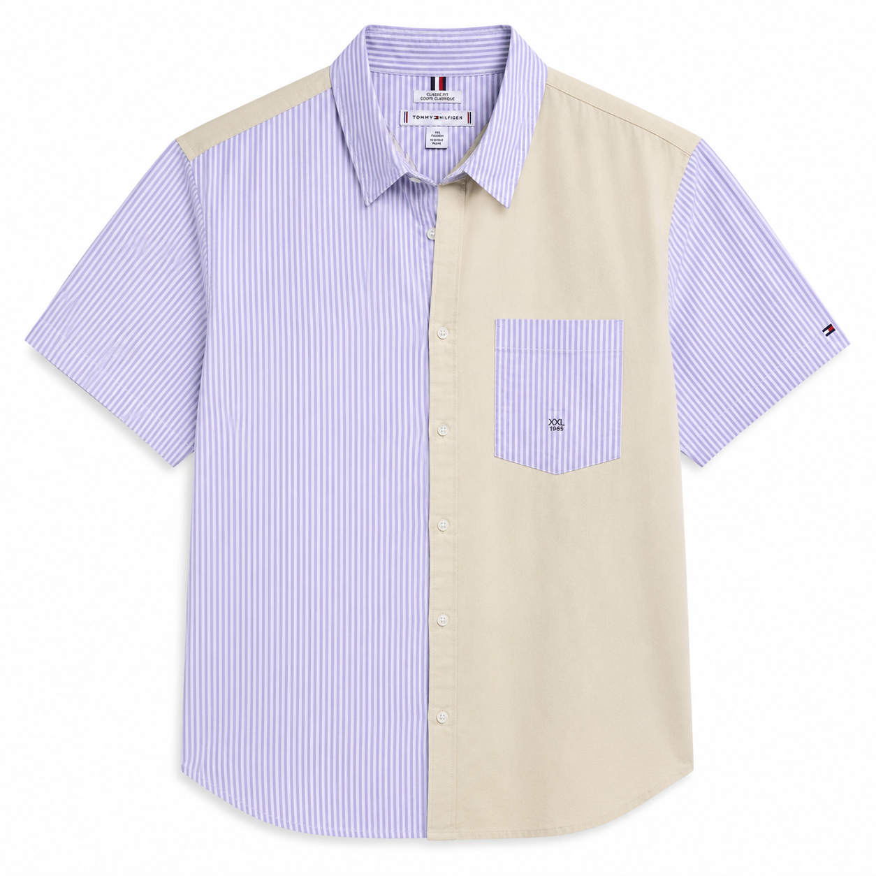Tommy Hilfiger blouse with a classic cut with a striped design and color blocks.