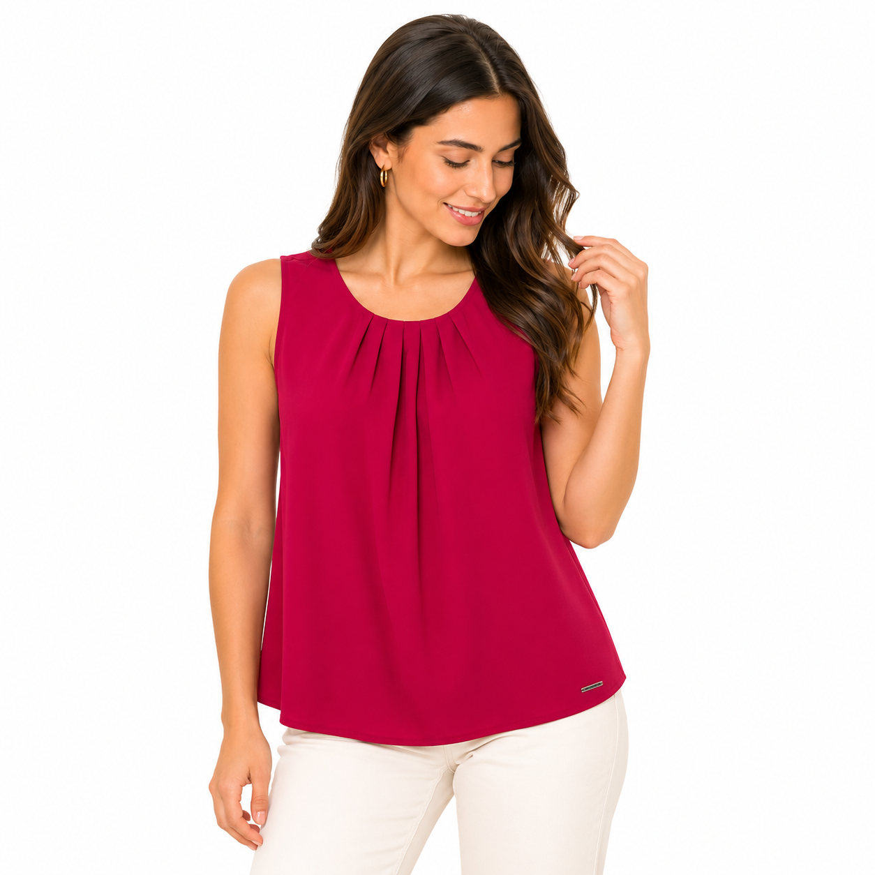 Calvin Klein sleeveless blouse with round neck and pleated details