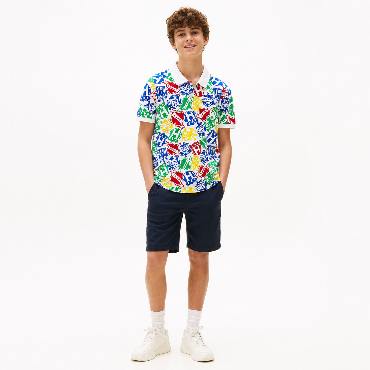 Tommy Hilfiger kids' allover mixed varsity stretch polo