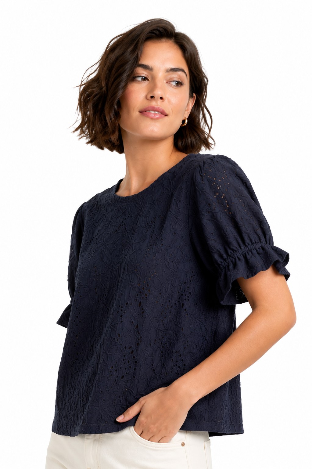 Michael Kors in navy blue, made of a lightweight fabric with openwork lace texture