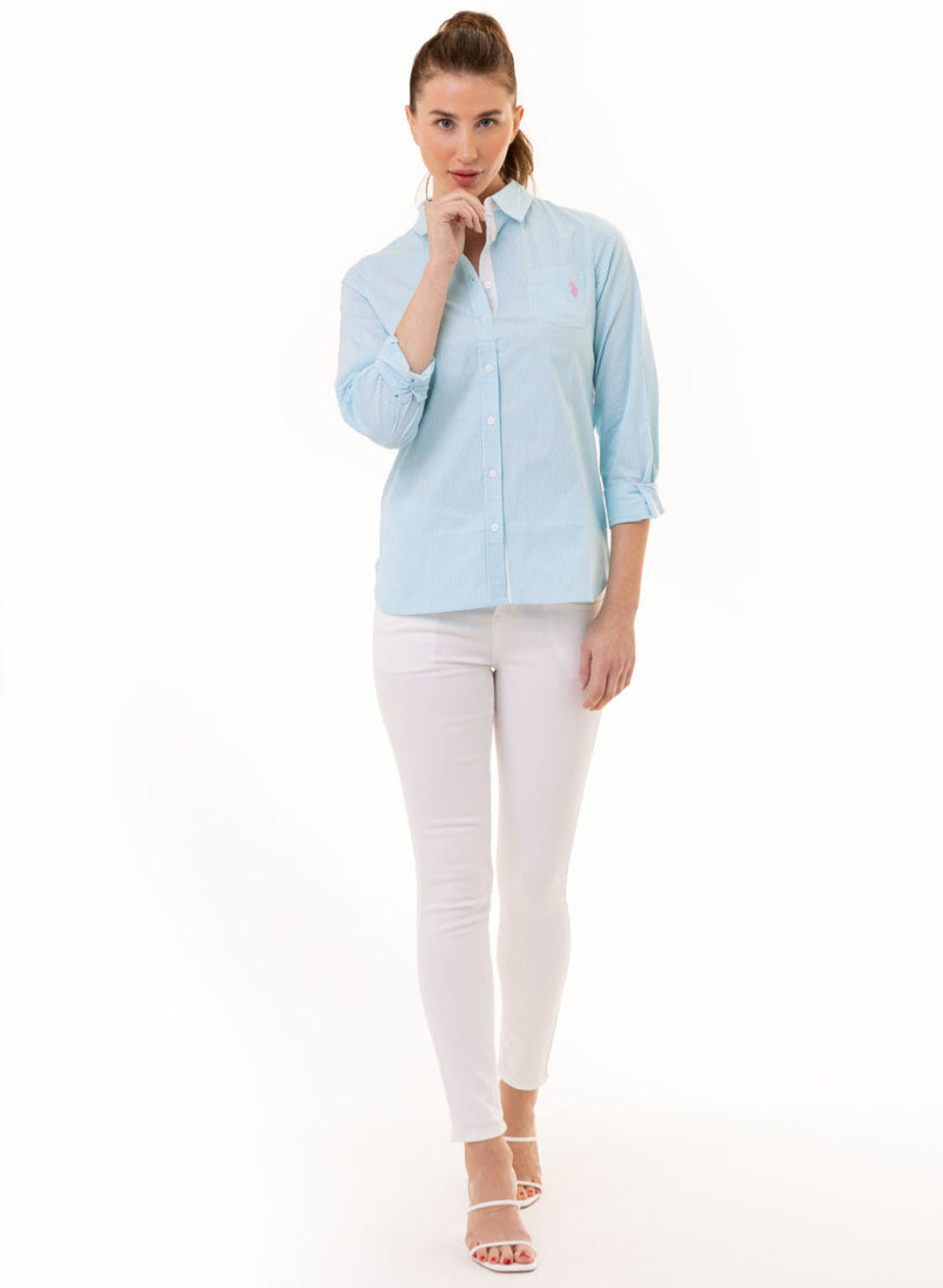 U.S Polo Striped Poplin Long Sleeve Shirt