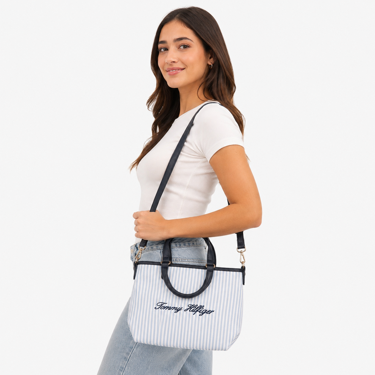 Tommy Hilfiger Striped Blue Polyester Bag