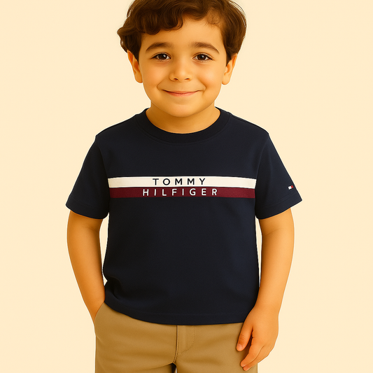 Tommy Hilfiger Kids' Ribbed Stripe Logo T-Shirt